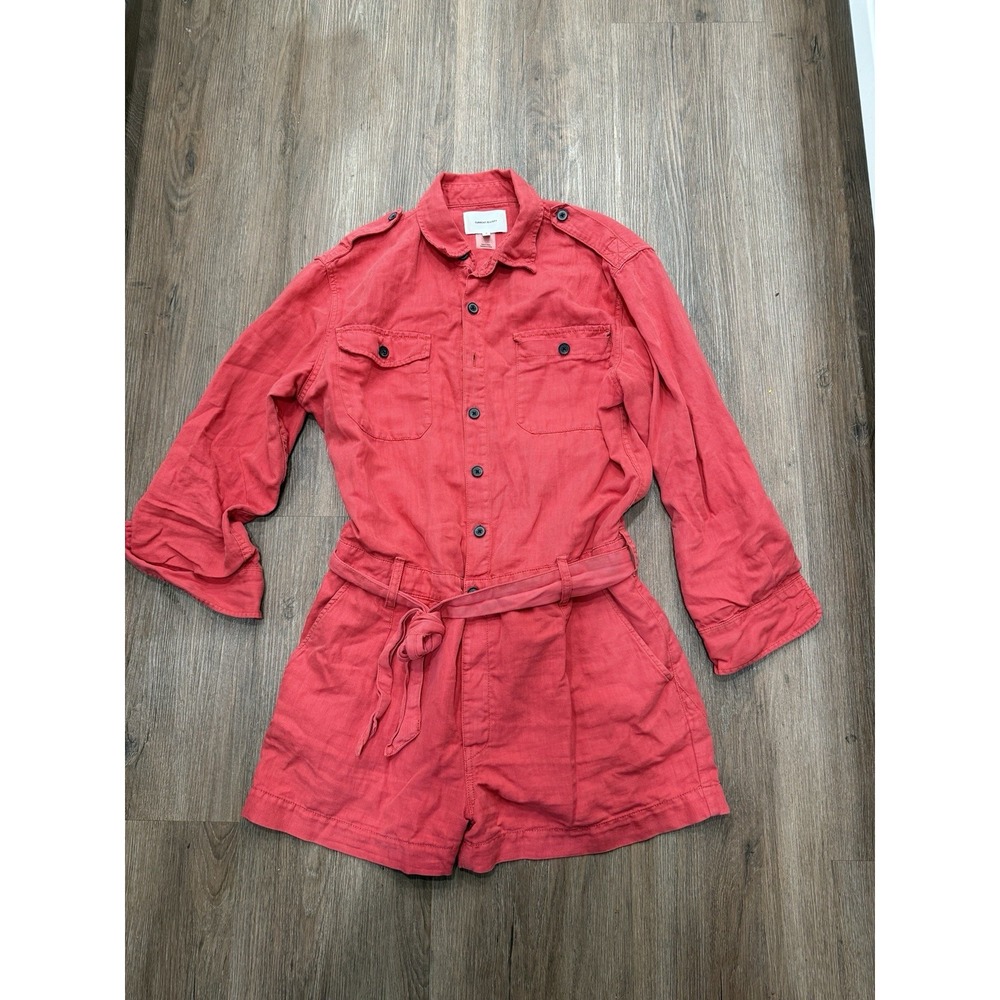 Current/Elliott Womens The Kaya Belted‎ Romper 3/large Vintage Red Long Sleeve